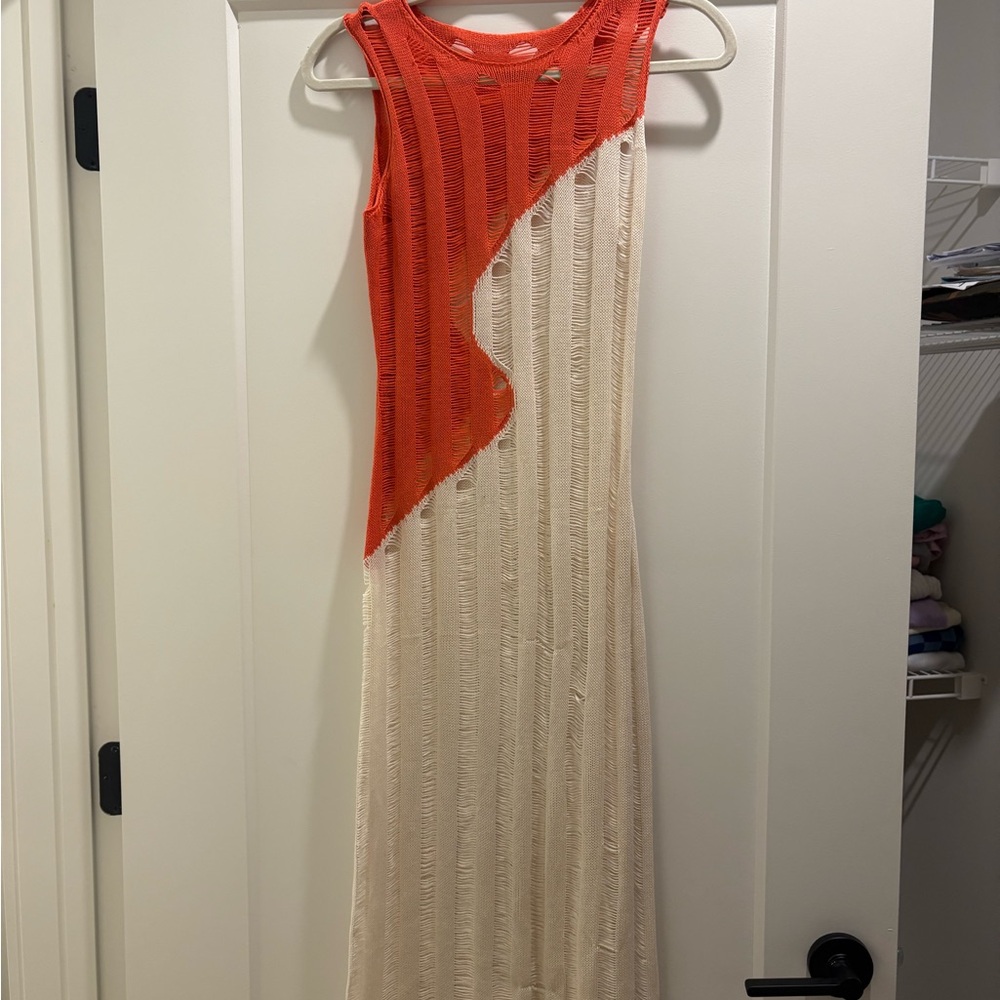 Micas Orange and Cream Sleeveless Dress